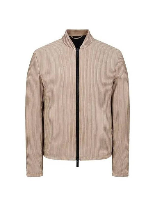 Men s ribbed leather zip up jacket light brown 270032 - GIORGIO ARMANI - BALAAN 1