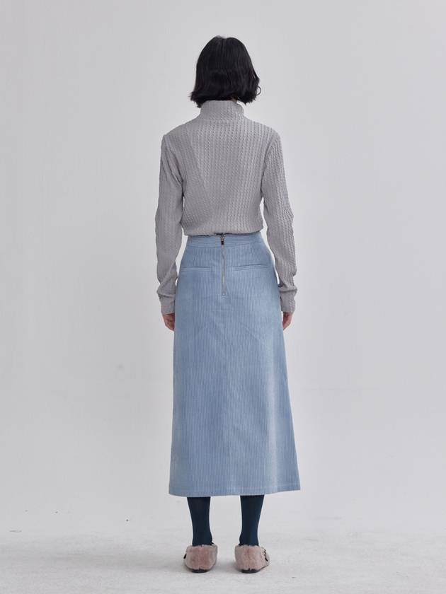 Modified Obi Detail A-Line Front Slit Corduroy Skirt Sky Blue - LIE - BALAAN 4