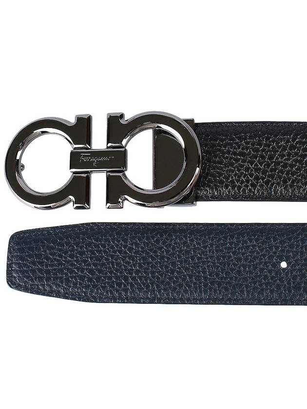 Reversible Gancini Leather Belt Navy - SALVATORE FERRAGAMO - BALAAN 4