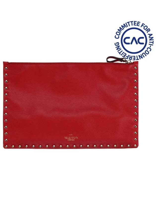 Rockstud Leather Clutch Bag Red - VALENTINO - BALAAN 4