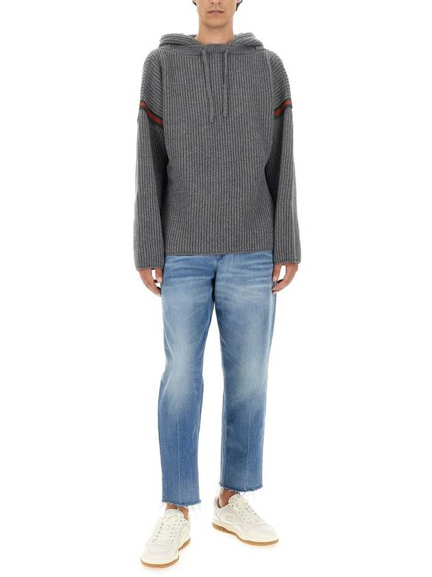 Wool Cashmere Hoodie Grey - GUCCI - BALAAN 3