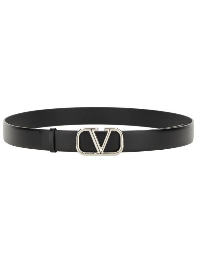 V Logo Signature Leather Belt Black - VALENTINO - BALAAN 4