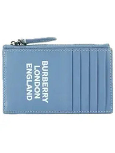 Zipper Leather Card Wallet Blue - BURBERRY - BALAAN 1