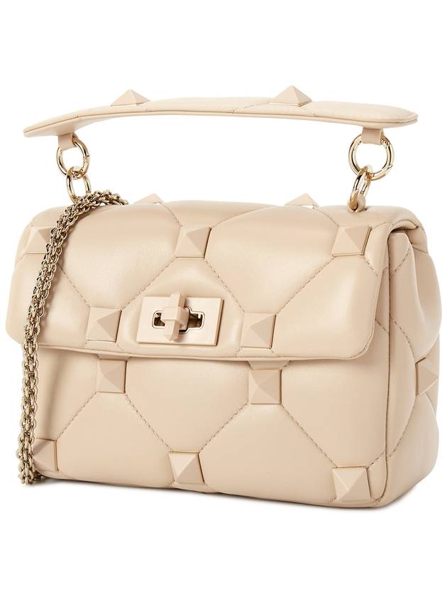 Rockstud Foldover Lambskin Leather Shoulder Bag Beige - VALENTINO - BALAAN 3