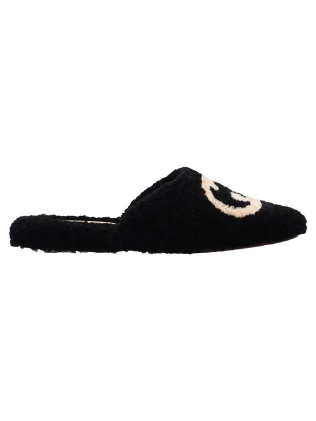 Interlocking G Wool Slide Slippers Black - GUCCI - BALAAN.