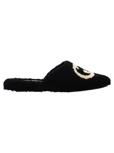 Interlocking G Wool Slide Slippers Black - GUCCI - BALAAN 1