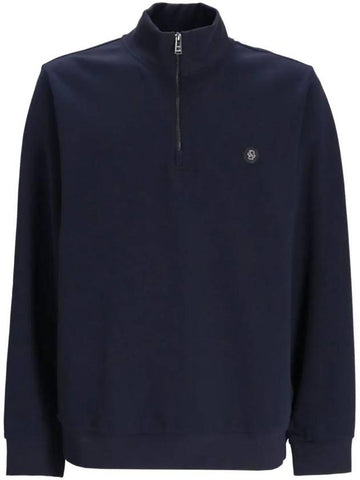 Stand Collar Half Zip-Up Cotton Knit Top Blue - HUGO BOSS - BALAAN 1