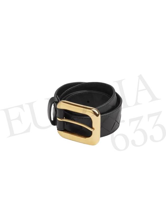 Regular Intrecciato Gold Buckle Leather Belt Black - BOTTEGA VENETA - BALAAN 5