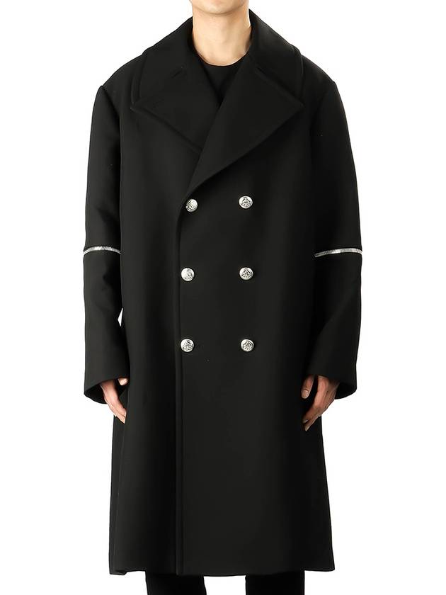 Black Sleeve Zipper Wool Double Coat Black - ALEXANDER MCQUEEN - BALAAN 2