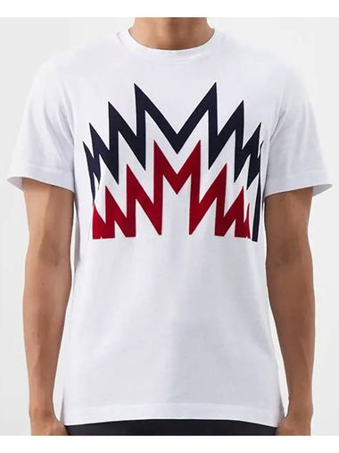 Flock Logo Graphic Cotton Crewneck T Shirt White 8C00006 8390T 001 - MONCLER - BALAAN 1