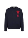 Big Heart Logo Wool Knit Top Navy - AMI - BALAAN 2