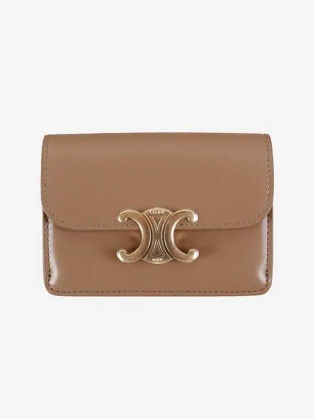 Triomphe Shiny Calfskin Flap Card Wallet Brown - CELINE - BALAAN 2