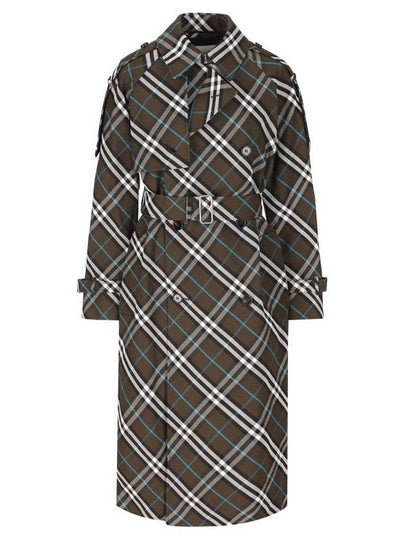 Check Long Cotton Blend Trench Coat Snug - BURBERRY - BALAAN 2