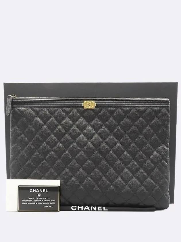 A84407 Black Color Caviar Skin Gold Metal Boy Large Clutch - CHANEL - BALAAN 1