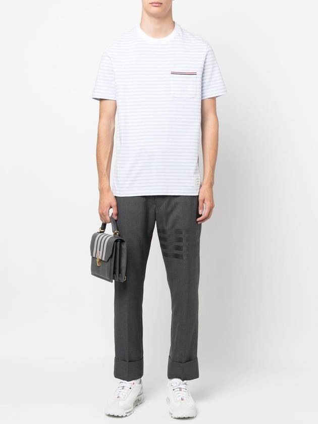 Striped Jersey Pocket Short Sleeve T-Shirt Light Blue White - THOM BROWNE - BALAAN 4