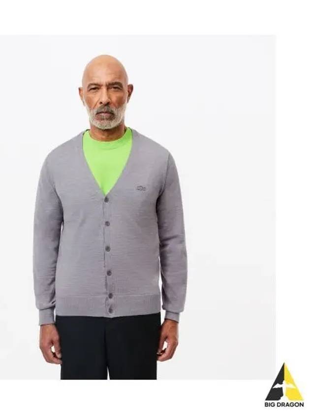 Men s Merino Wool V Neck Cardigan Gray - LACOSTE - BALAAN 1