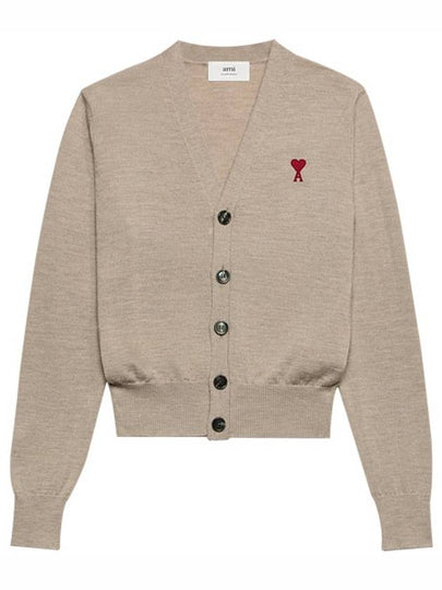 Heart Logo Wool Cardigan Brown - AMI - BALAAN 2