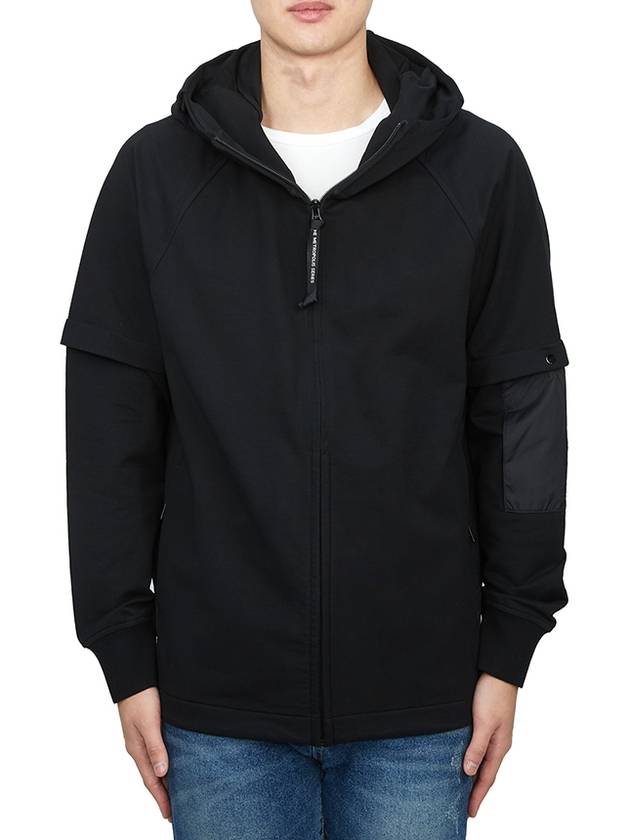 Stretch fleece mixed hooded zip up - CP COMPANY - BALAAN 3