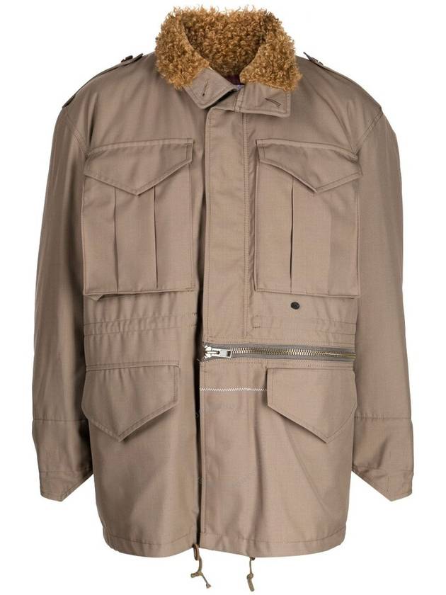 Kolor Men's Beige Shearling-Collar Drawstring Jacket, Brand Size 2 (Medium) - KOLOR - BALAAN 1