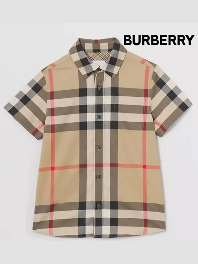 Check Junior Short Sleeve Shirt Brown - BURBERRY - BALAAN 3