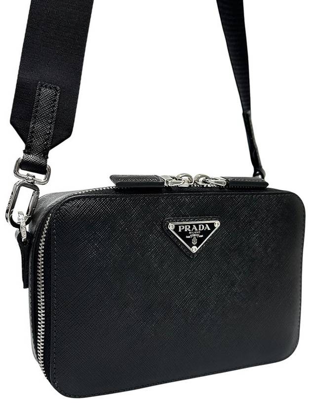 2VH070 Black Saffiano Travel Silver Triangular Logo Crossbody Bag - PRADA - BALAAN 3