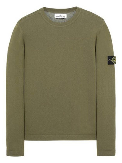 Men's Wappen Patch Crew Neck Cotton Knit Top Khaki - STONE ISLAND - BALAAN 2