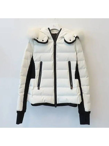 White color LAMOURA GIUBBOTO hooded shearling short down jacket - MONCLER - BALAAN 1