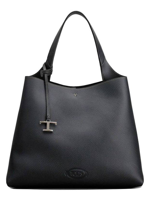 T logo embellished medium shoulder bag black - TOD'S - BALAAN.