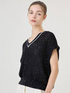 Linen Sequin V-Neck Crochet Summer Knit Top Black - RS9SEOUL - BALAAN 3