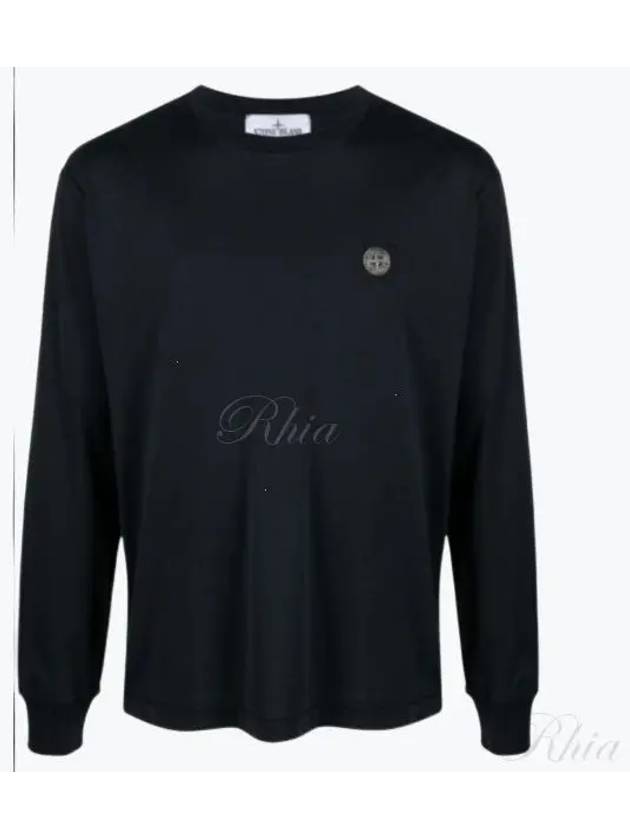 Logo Patch Cotton Jersey Long Sleeve T-Shirt Navy - STONE ISLAND - BALAAN 2