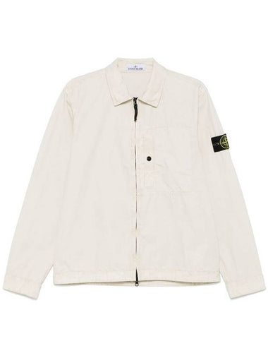 Logo Patch Overshirt Zip-Up Jacket Beige - STONE ISLAND - BALAAN 1