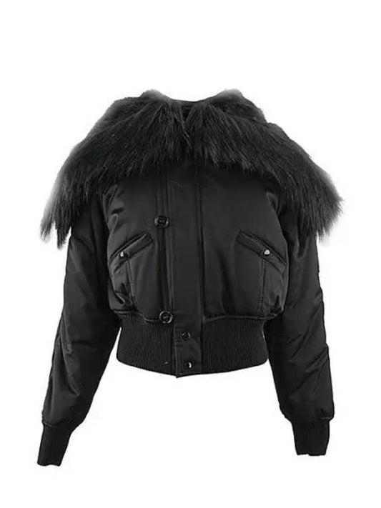 Satin Animal Free Fur Bomber Jacket Black - SAINT LAURENT - BALAAN 2