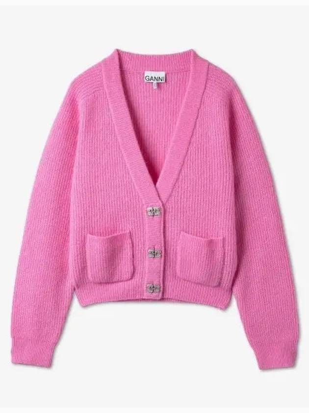 V-Neck Button Alpaca Wool Cardigan Pink - GANNI - BALAAN 2