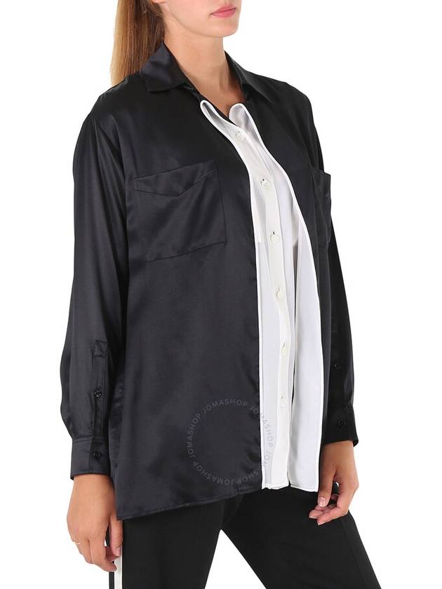 Burberry Ladies Black Logo Applique Silk Satin Long Sleeve Shirt, Brand Size 8 (US Size 6) - BURBERRY - BALAAN 3