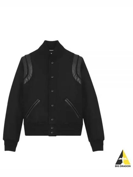 Men's Teddy Light Wool Stadium Bomber Jacket Black - SAINT LAURENT - BALAAN 2