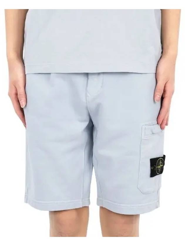 Cotton Fleece Cargo Bermuda Shorts Light Blue - STONE ISLAND - BALAAN 2