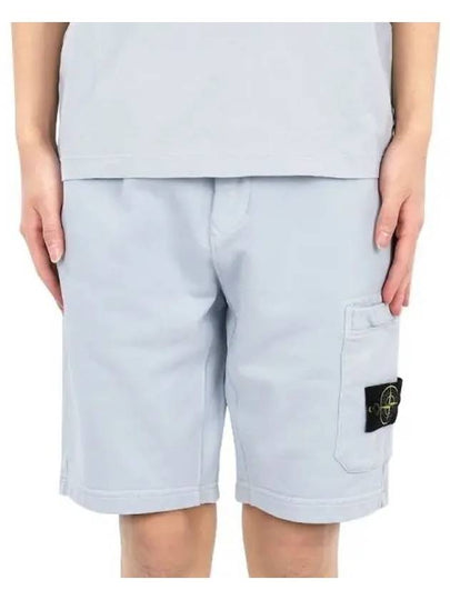 Cotton Fleece Cargo Bermuda Shorts Light Blue - STONE ISLAND - BALAAN 2