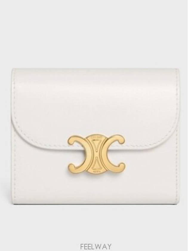 Triomphe Small Shiny Calfskin Half Wallet White - CELINE - BALAAN 2