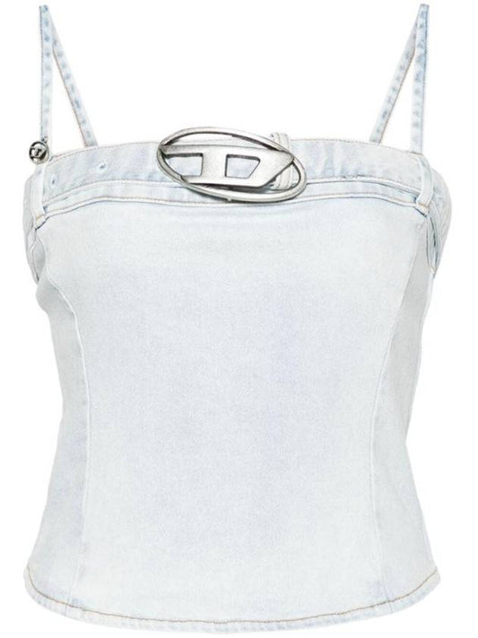 De-Lucy Metal Oval D Logo Denim Sleeveless Light Blue - DIESEL - BALAAN 1