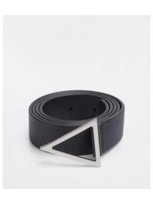 Triangle Silver Buckle Leather Belt Nero - BOTTEGA VENETA - BALAAN 2