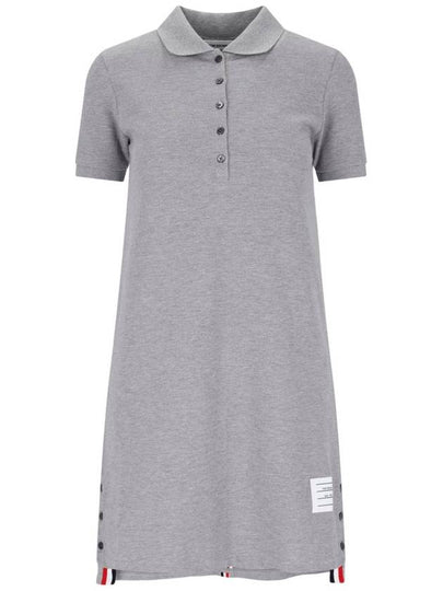 Classic Cotton Pique Center Back Stripe A-Line Short Sleeve Polo Shirt Short Dress Grey - THOM BROWNE - BALAAN 2