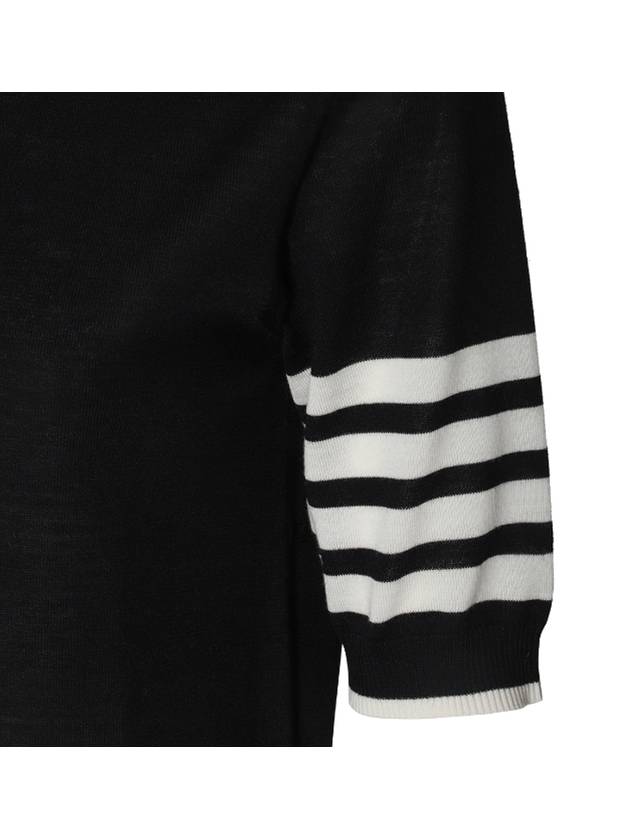 4 Bar Relaxed Fit Fine Merino Wool Turtleneck Black - THOM BROWNE - BALAAN 4