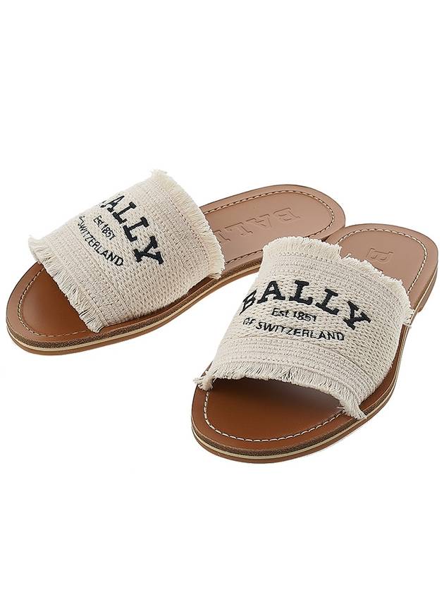 Embroidered Logo Bianca Flat Fabric Slippers Beige - BALLY - BALAAN 2