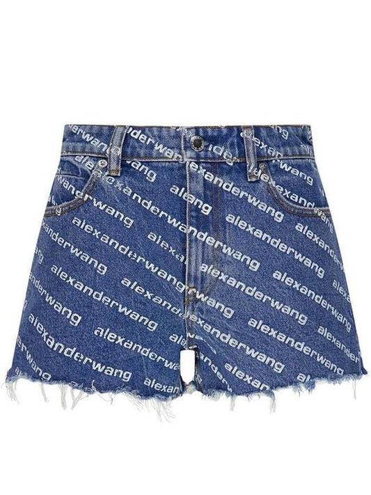 Byte Logo Monogram Denim Shorts Blue - ALEXANDER WANG - BALAAN 1