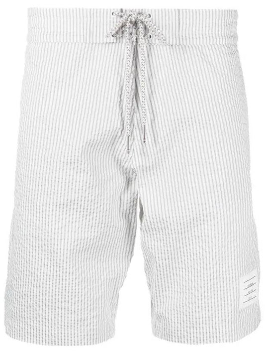 Men's Seersucker 4 Bar Drawstring Board Swim Shorts Grey - THOM BROWNE - BALAAN 2