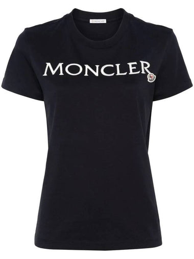 Embroidered Logo Cotton Short Sleeve T-Shirt Navy - MONCLER - BALAAN 1