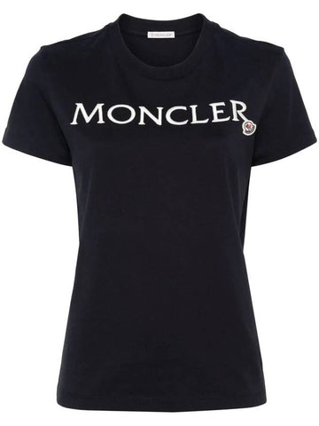 Embroidered Logo Cotton Short Sleeve T-Shirt Navy - MONCLER - BALAAN 1