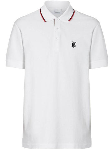 Icon Stripe Placket Cotton Short Sleeve Polo Shirt White - BURBERRY - BALAAN.