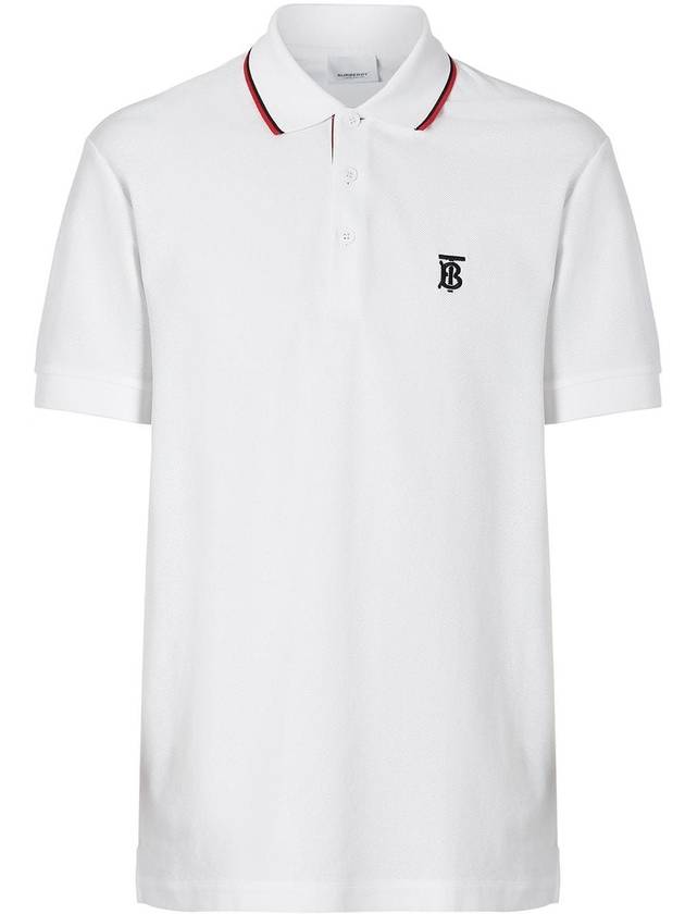 Icon Stripe Placket Cotton Short Sleeve Polo Shirt White - BURBERRY - BALAAN 1