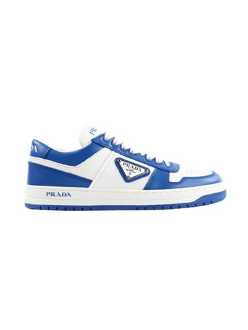 Downtown Perforated Leather Low Top Sneakers Blue White - PRADA - BALAAN 1